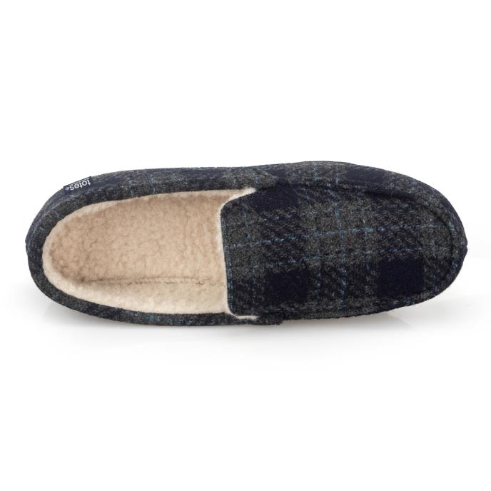 totes toasties® Mens Check Moccasin With Curly Fur Lining Navy Check Extra Image 5